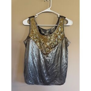 City Girl Sequins V Neck Sparkle Tank Top Silver Gold Women Size 6